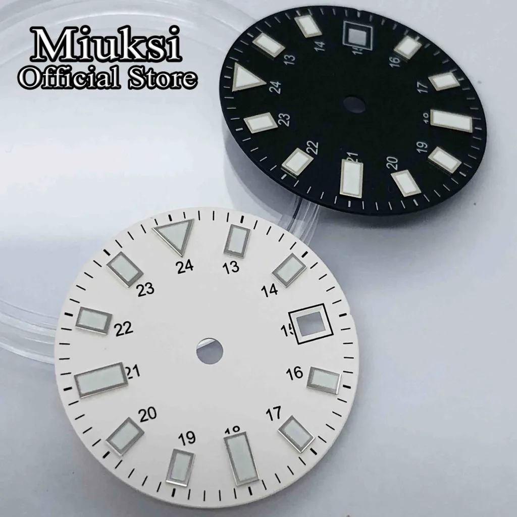 Miuksi 28.5mm black white watch dial luminous dial fit ETA 2836 2824 Mingzhu DG2813 3804 Miyota8205 8215 821A PT5000 movement