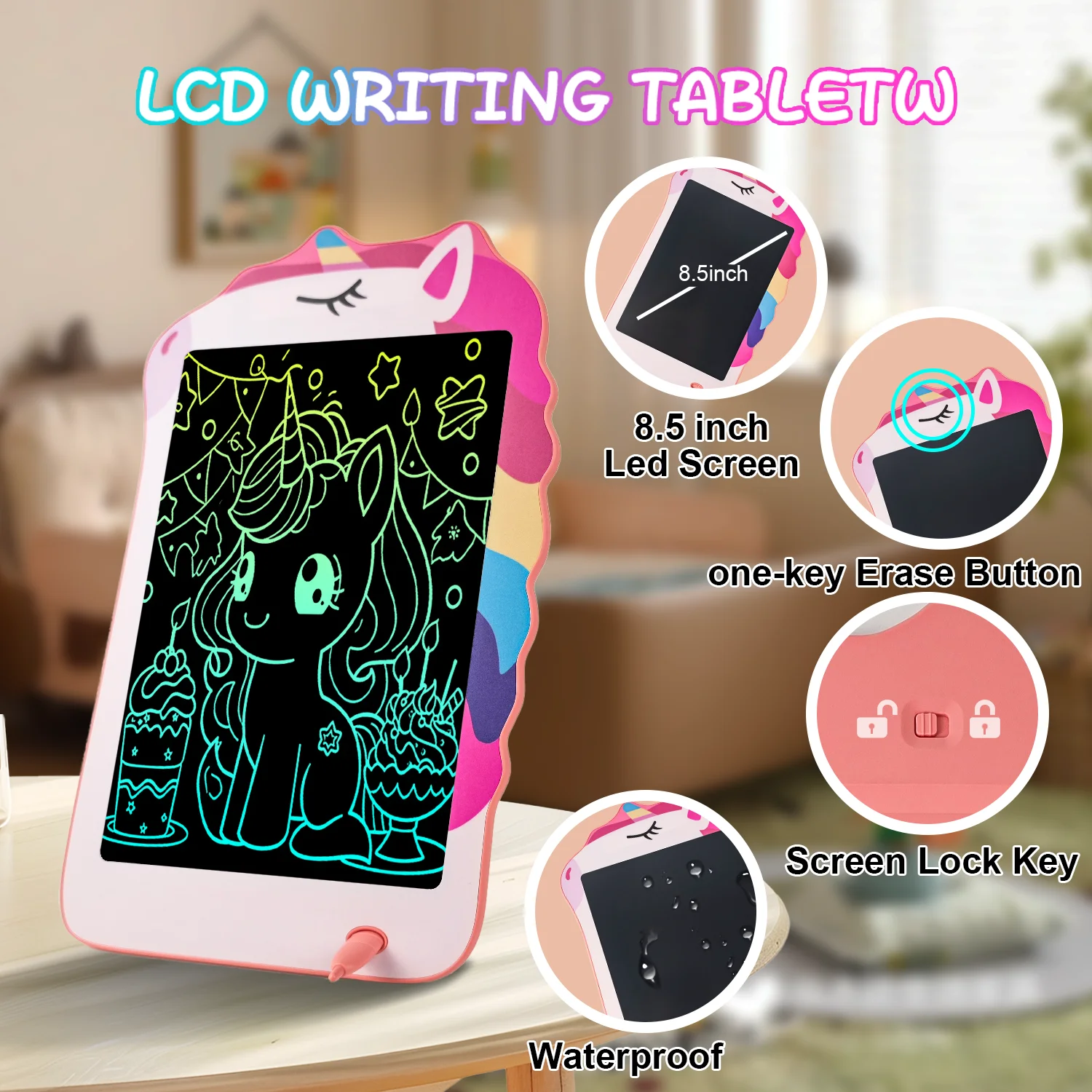 4-pack LCD-schrijftablet voor kinderen, 8,5 inch kleurrijke Doodle Board tekentablet, educatief speelgoed verjaardagscadeaus voor