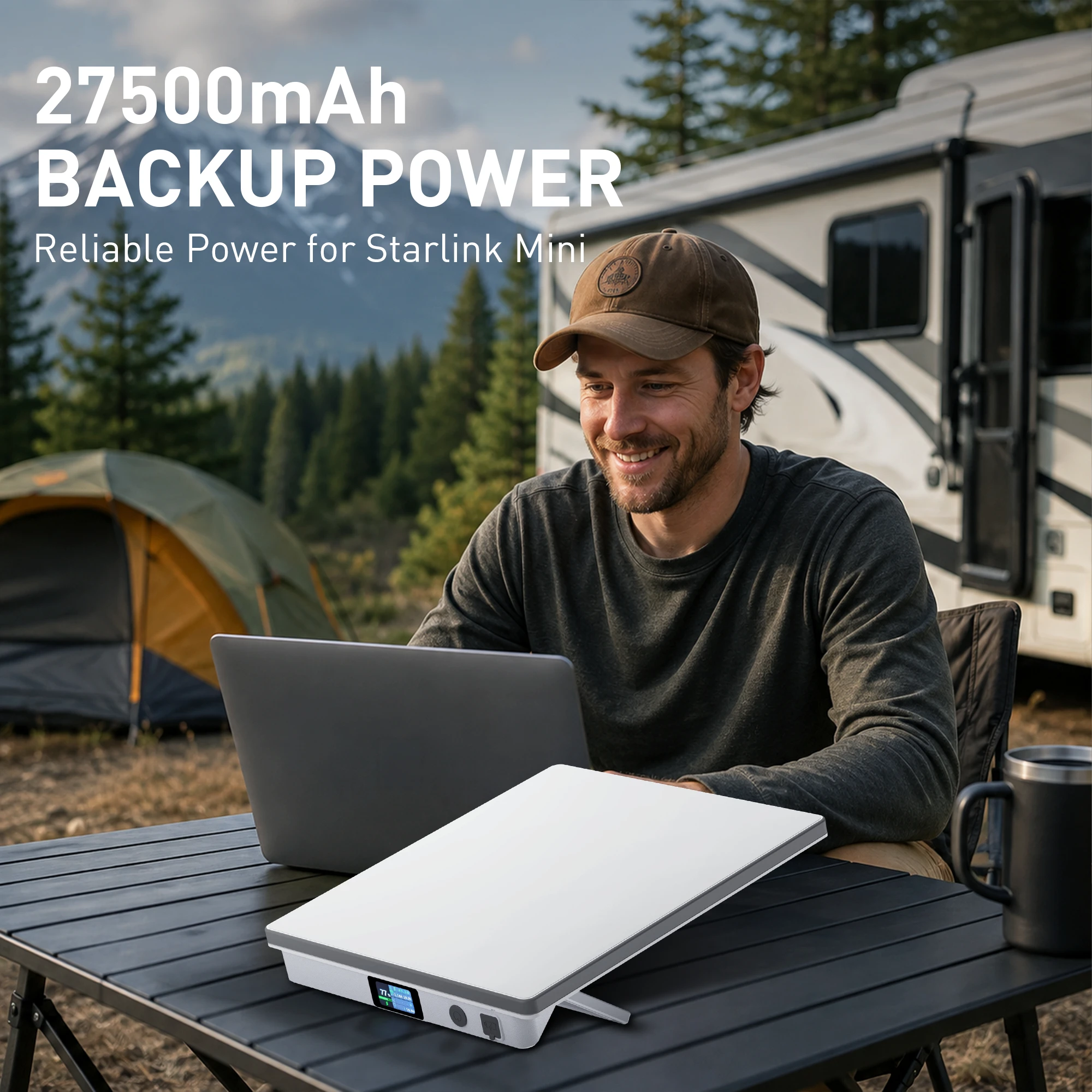 99Wh 27000mAh Portable Charger Power Bank Stand for Starlink Mini IP65 65W DC Output Battery for Camping Outdoor Backup Power
