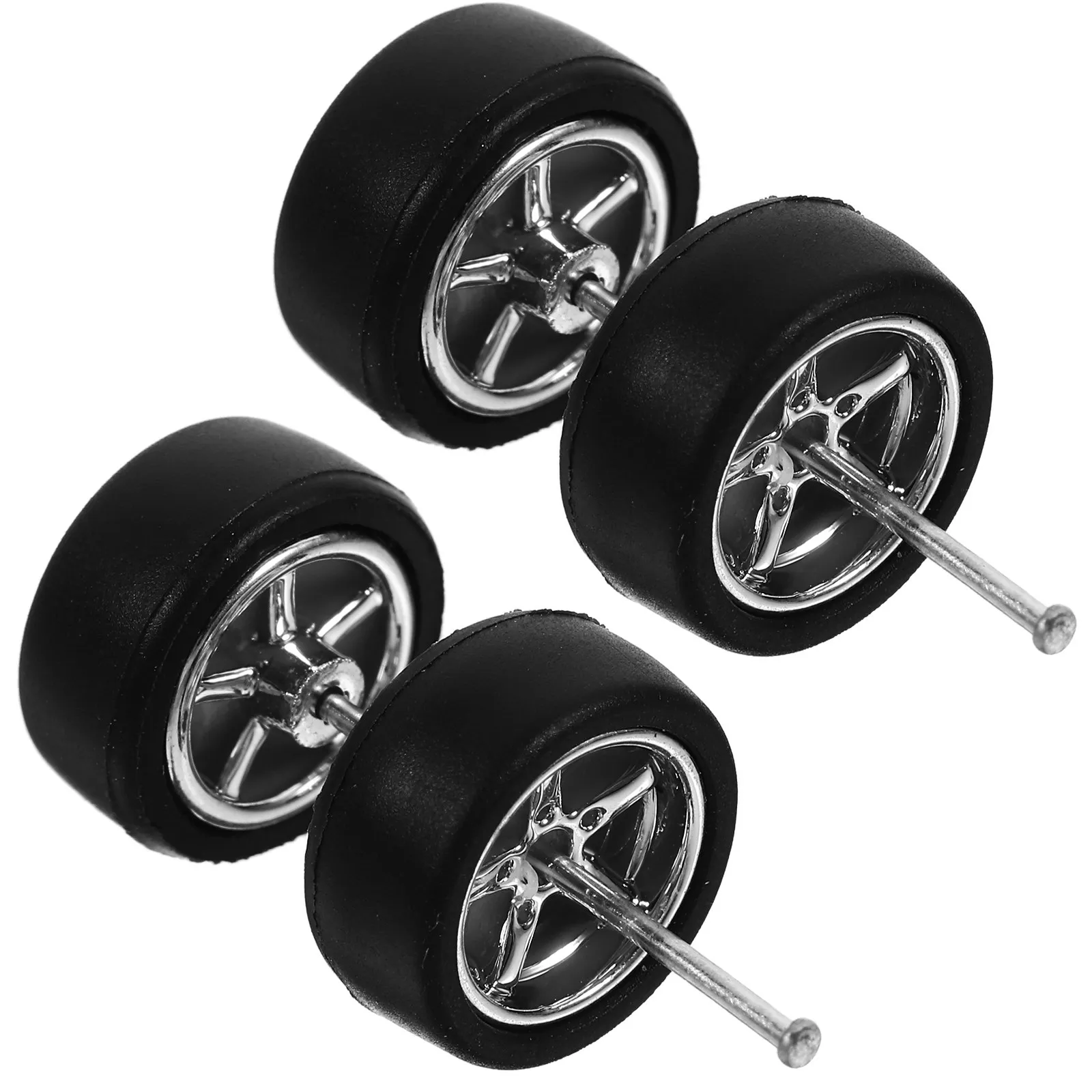 

1Set Simulation Car Hub Rubber Tires Silver 1:64 Scale Replacement Wheels for Rc Car Accessories Kids Vehicle Wheel Supplies