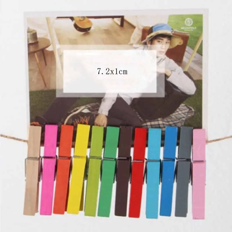 

7.2cm/10pcs Wooden Colored Photo Clips Memo Paper Peg Clothespin DIY Stationery Postcard Wedding Party Craft Home Decoration