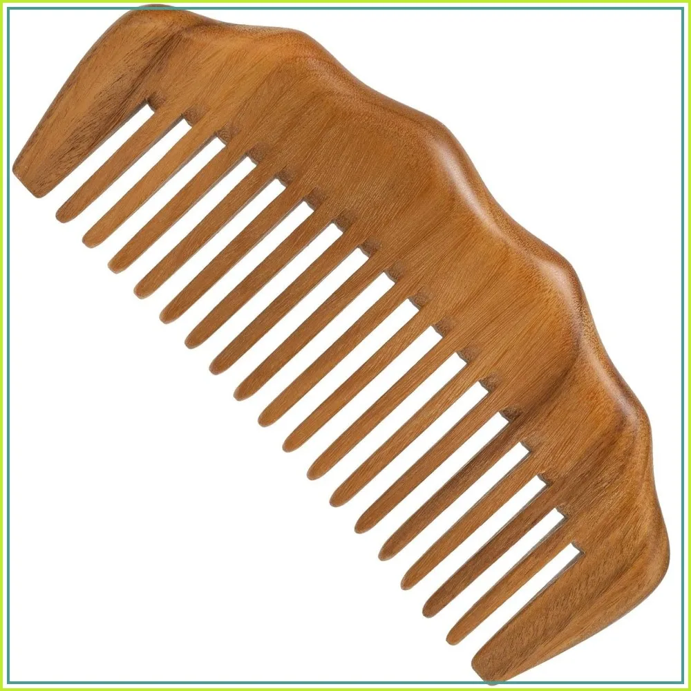 Peine de madera para cabello y barba, masaje del cuero cabelludo y distribución de aceites - Madera de Sándalo Verde