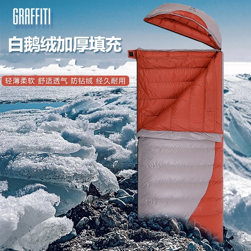 SKY ICEGrizzly Bear Envelope down-Filled Sleeping Bag Adult Outdoor Camping Winter Thickened Goose down Cold-Proof Warm