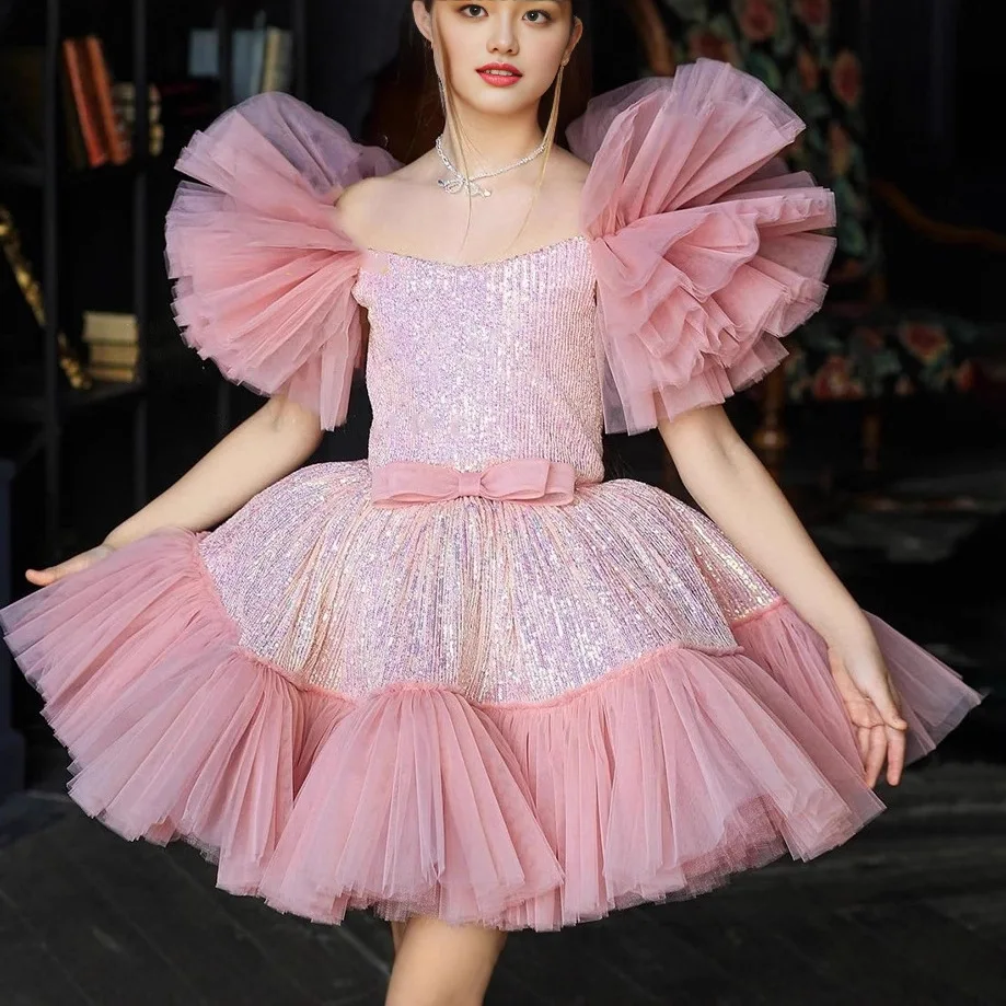 

New Gorgeous and Elegant Girl's Birthday Party Dress Flower Boy Pink Wedding Dress 2-10 Year Old Girl Christmas Banquet Evening