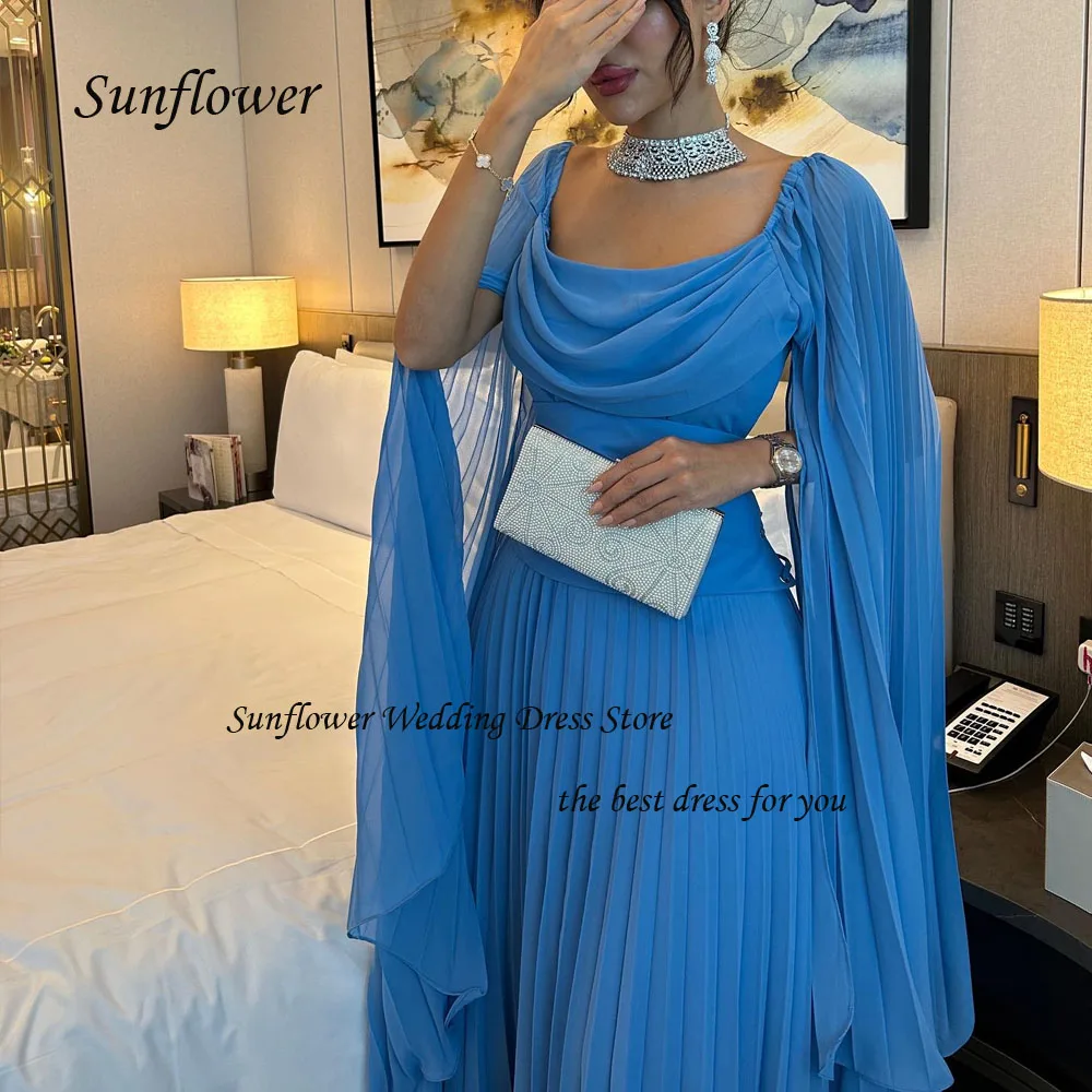 Sunflower Square Collar Evening Dress 2023 Slim Backless Pleat Chiffon Prom dress Sleeveless A-LINE Ankle-Length Pary Dress