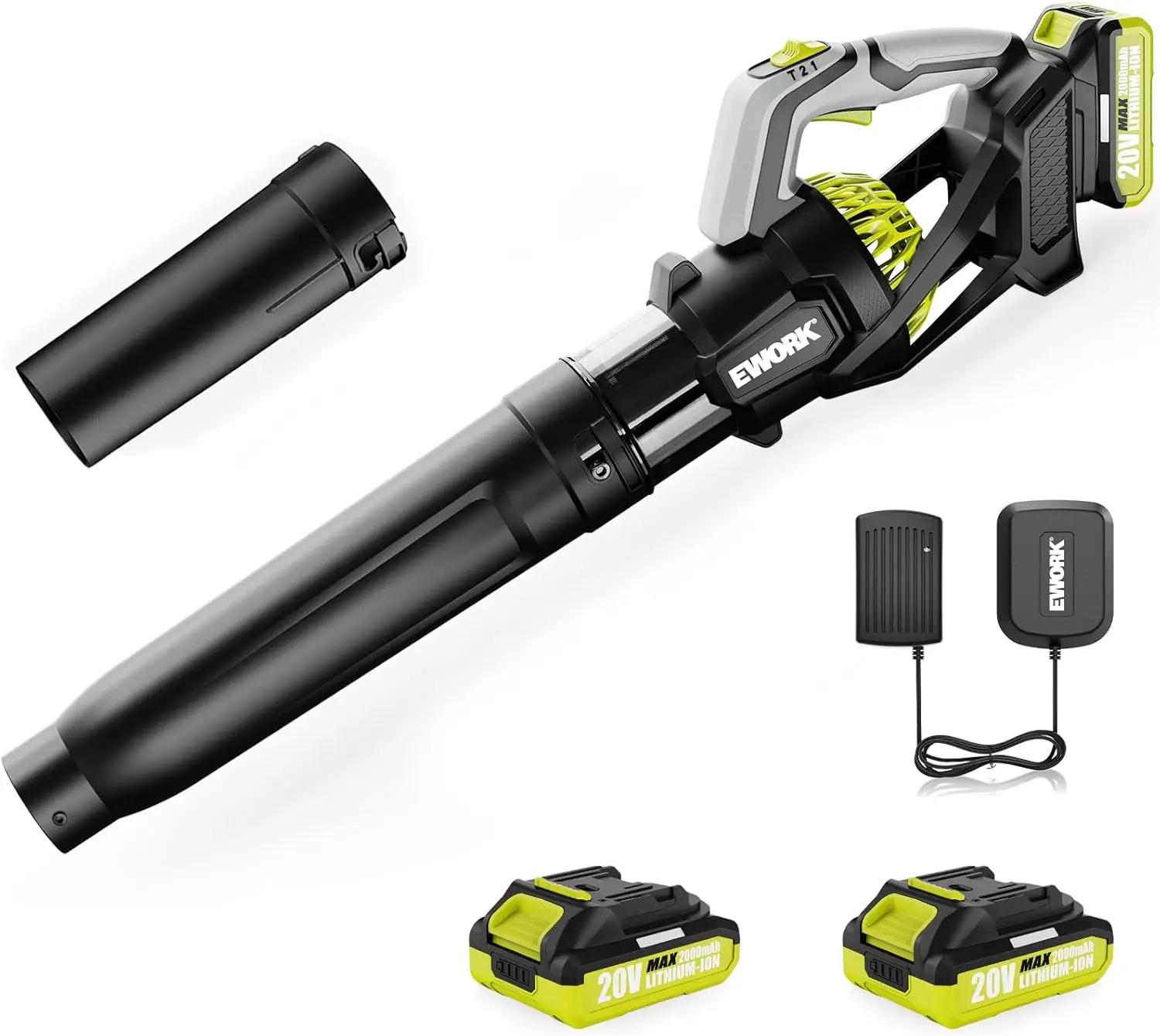 

550CFM Cordless Leaf Blower 20V with 2 Batteries & Charger, 3 Speeds, Lightweight for Lawn, Yard, Patio