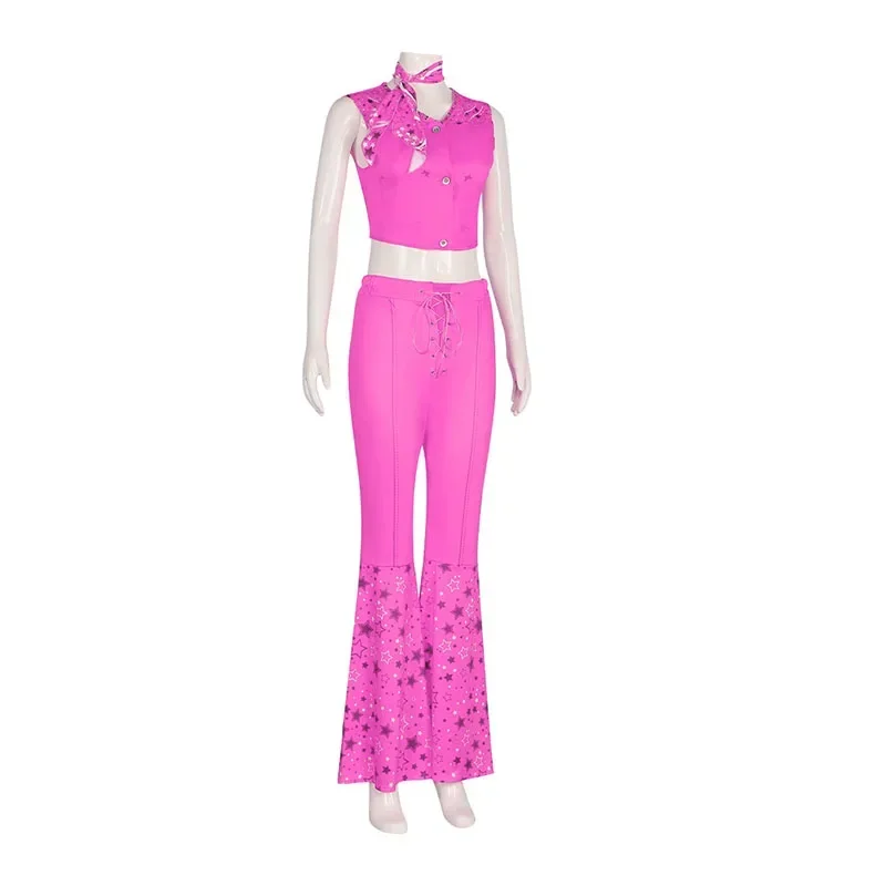 Film Margot Robbie Barbie Kostuum Sexy Sterrenhemel Roze Vest Top Broek Sjaal Pak voor Vrouwen Dames Halloween Party Kleding