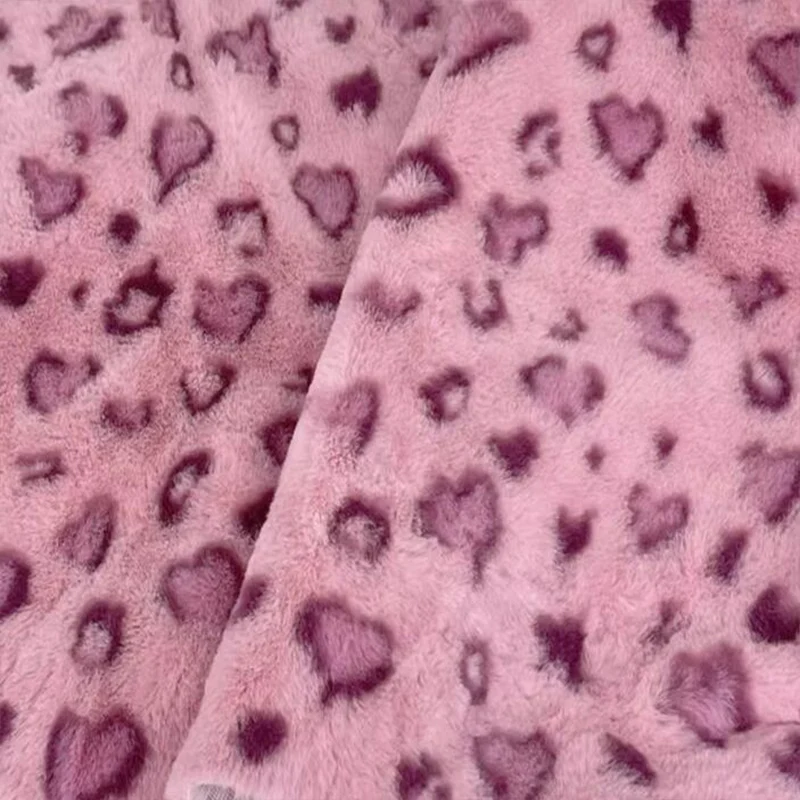 Fine Soft Imitation Mink Rabbit Fur Fabric Pink Plush love leopard Print Faux Fur Sewing Material Diy/Christmas Decoration/Coat