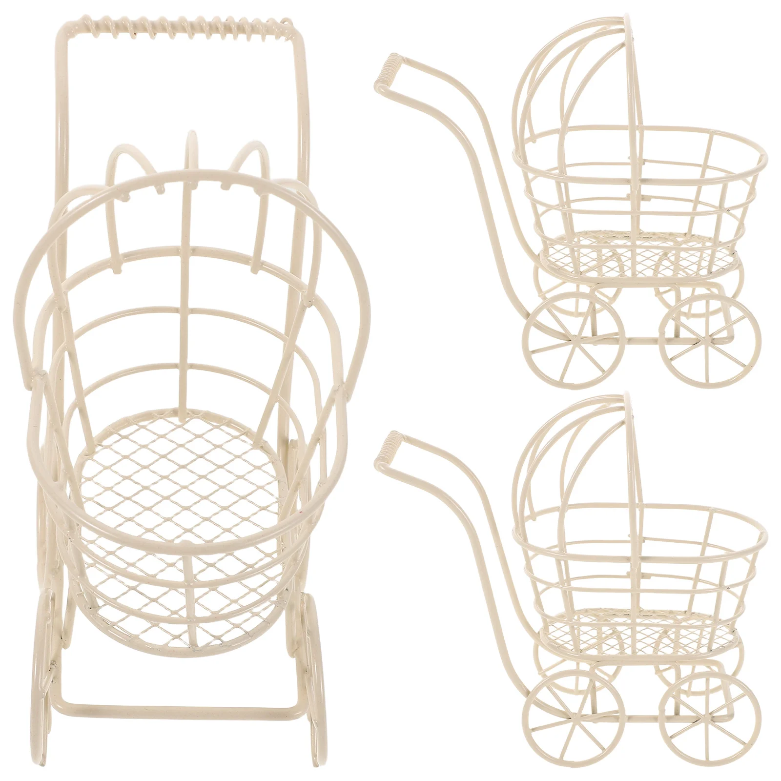 لعبة عربة الأطفال مكونة من 3 قطع: تصميم فني حديدي لملحقات بيت الدمى، مجموعة عربة منزل اللعب ديكور غرفة المعيشة المصغر، #2