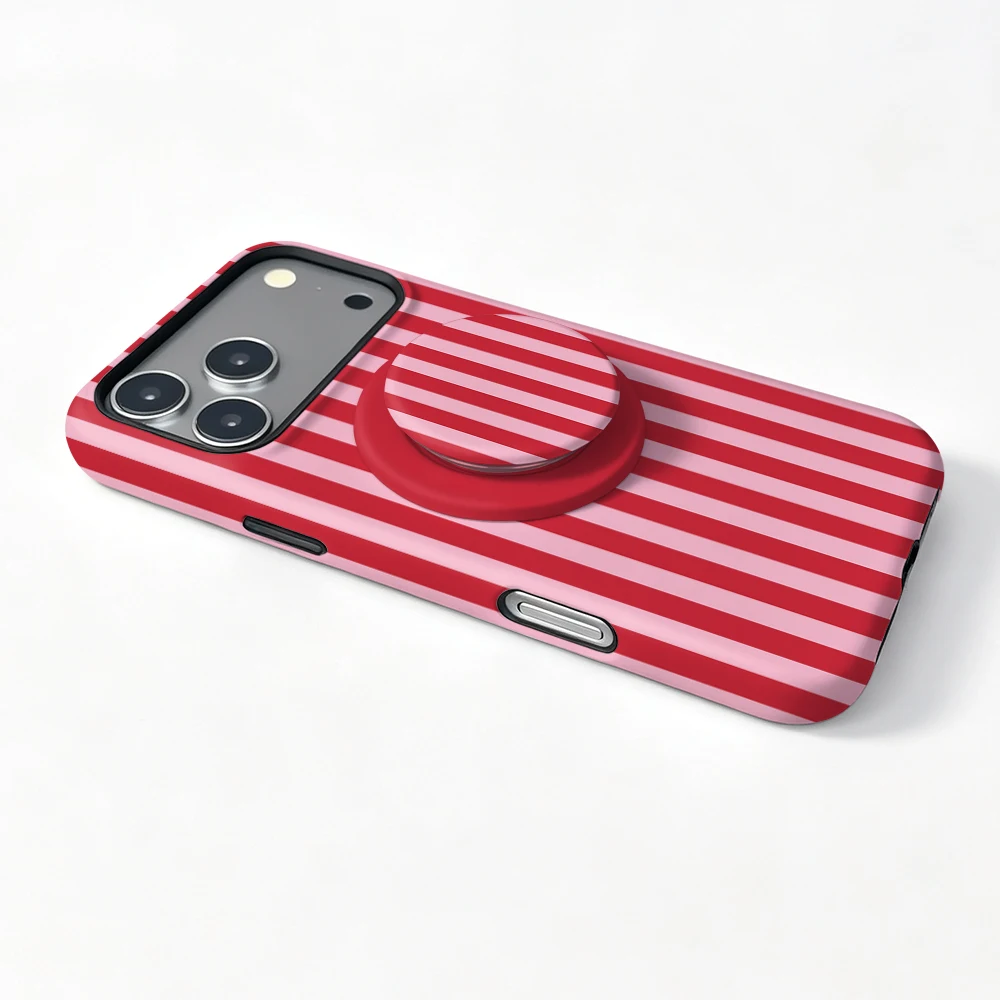 Red Stripe Magnetic Case For iPhone 17 16 15 14 13 12 11 Pro Max Air 16e 7 8 Plus XS Max X XR 2 IN 1 Film Phone Holder Case view 3