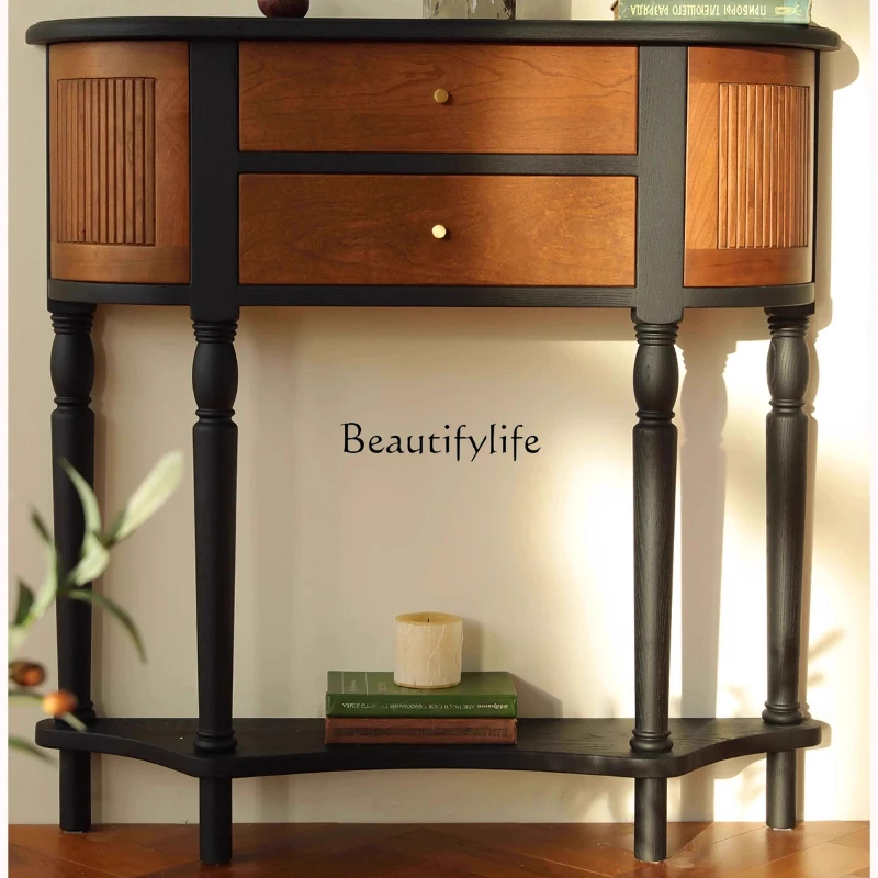 

French retro locker living room entrance aisle small apartment solid wood storage case table