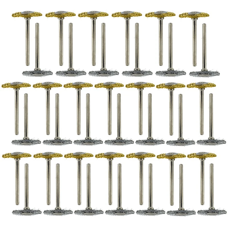 

A08I 40 Pieces Mini Wire Brush Wheel Cup Brass Steel Wire Brush Set (3Mm) Shank For Power Dremel Rotary Tool Polishing Buff