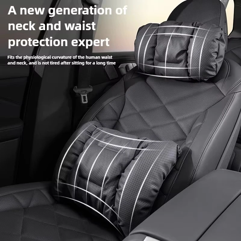 Napa-Leder Auto-Kopfstütze Nackenstütze Sitz-Lendenkissen, Auto-Nackenkissen, Lendenkissen, Geeignet für Verschiedene Autos – Detail 4