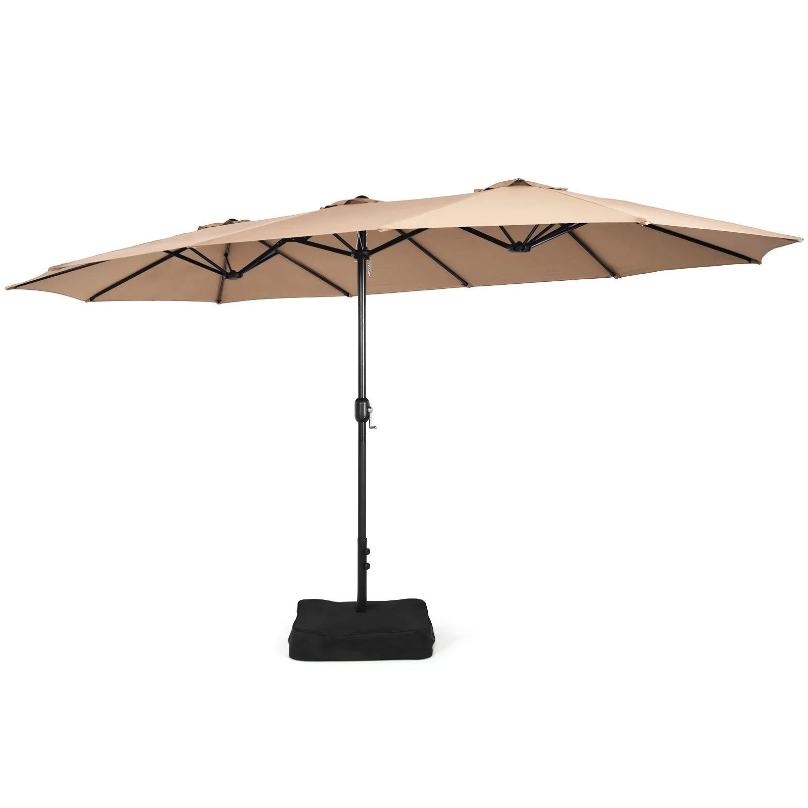 15FT Double-Sided Twin Patio Umbrella Sun Shade Outdoor Crank Market Base Coffee