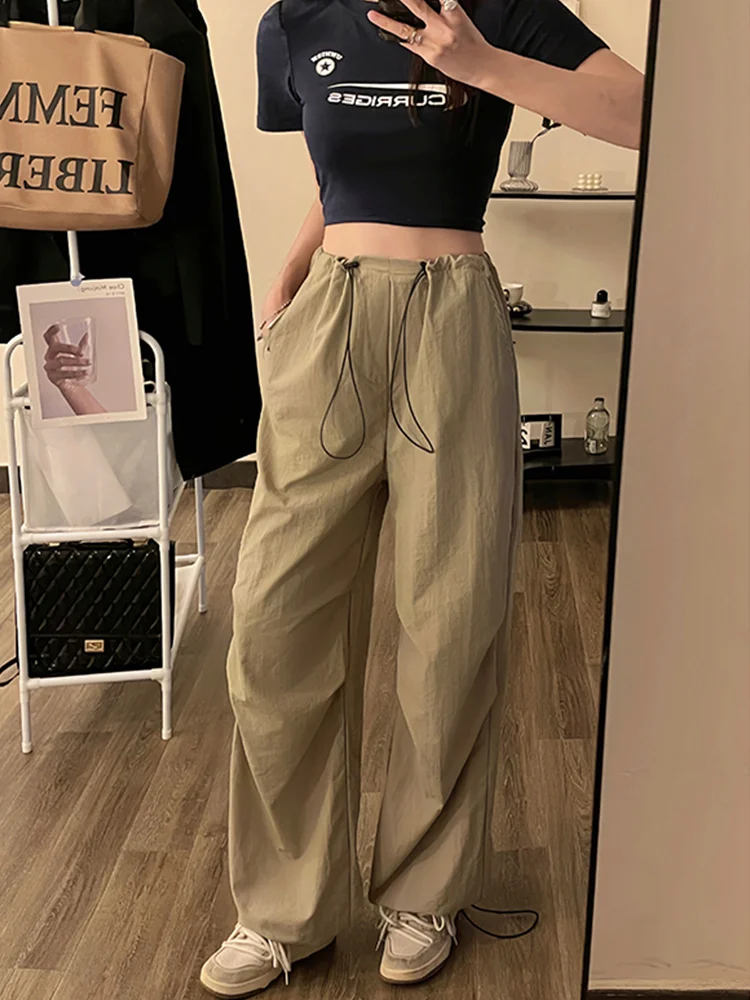 Black Work Pants Women Drawstring Wide-leg Pants Thin Section Speed Dry Pants Casual Sweatpants Summer Versatile Trousers