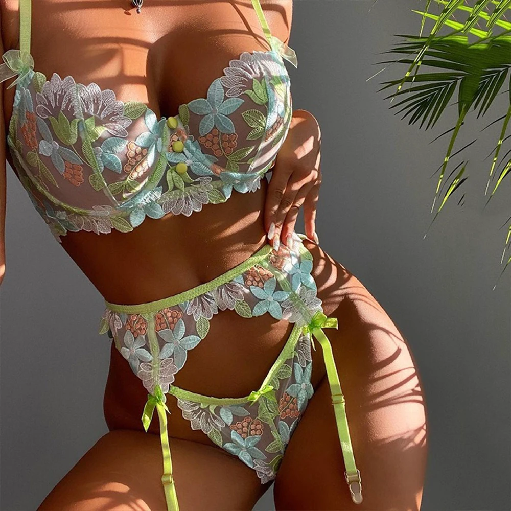 

Floral Lingerie Hot Sexy Female Exotic Set See Through Underwear Women Erotic Apparel Bikini Party Honeymoon Wedding Outfit Kit