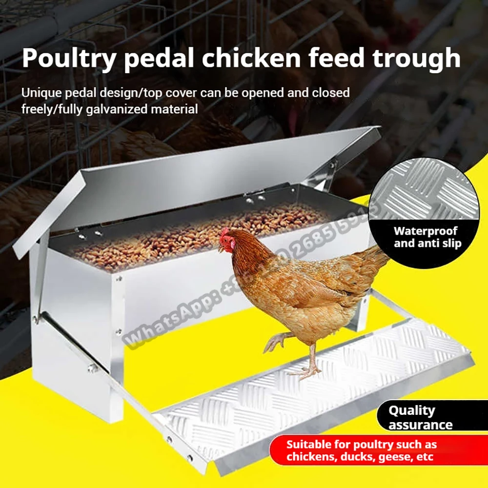 Automatic Chicken Feeder No Waste Treadle 11lb Stainless Steel Poultry Feeder with Weatherproof Lid for Chicken Pheasants Ducks