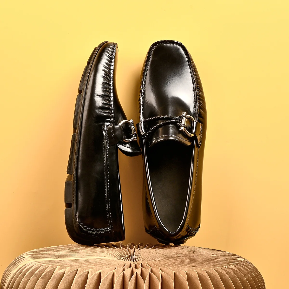 Premium Calfskin Leather Loafers, Business Casual Driving Moccasins with Polished Finish, Spring Summer Breathable Office Shoes