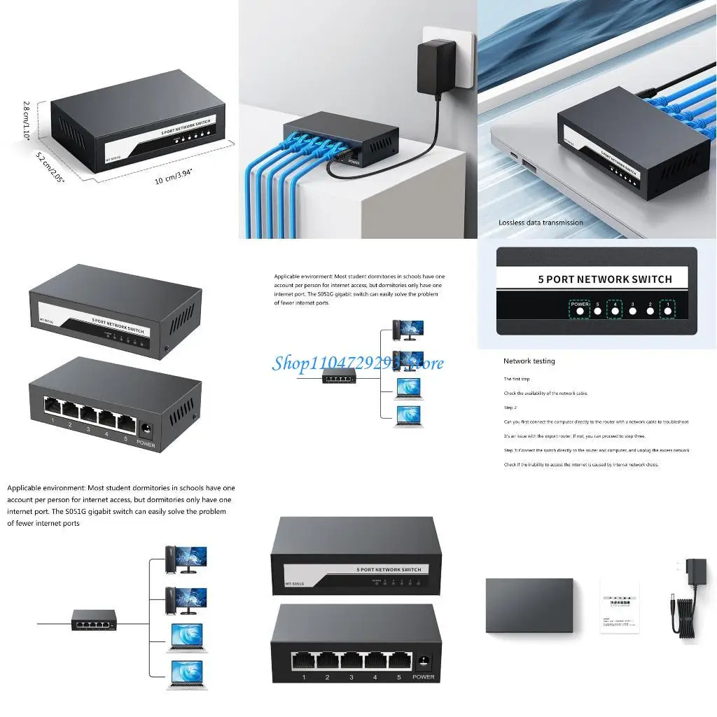 

Y2GD 5-Port 10/100/1000Mbps Ethernet Networks Switches Hubs Desktop Fast Switchers