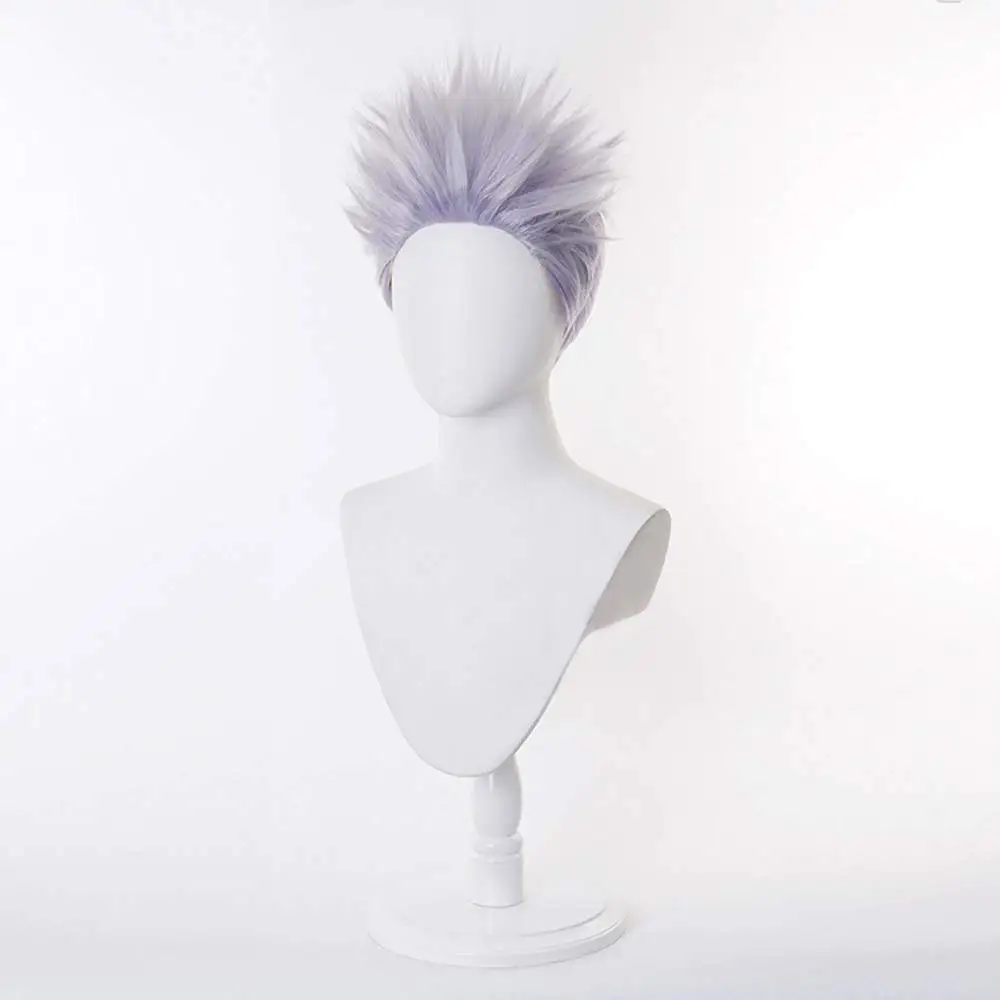 Shancon Anime Satoru Go-jo Perücken Spikier Licht Lila Kurze Party Haar Halloween Cosplay Requisiten Zubehör Männer