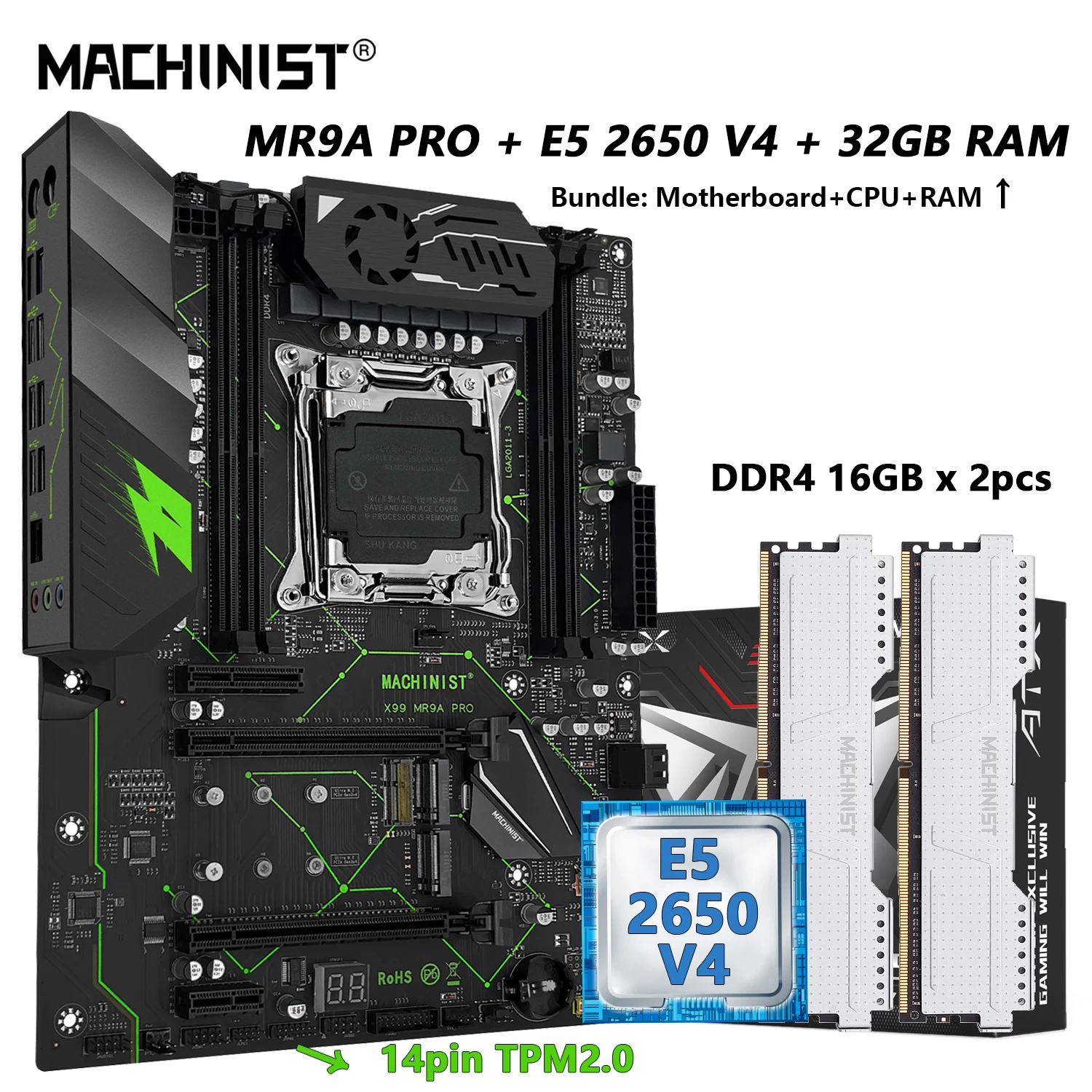 

MACHINIST MR9A PRO X99 Motherboard combo tpm2.0Xeon E5 2650 V4 CPU And DDR4 32GB RAM Optional Set Kit Four Channel ATX USB3.0