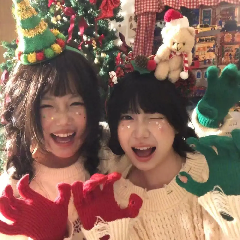 

Christmas Headband Plush Teddy Bear Headband Party Dress Up Hair Band Red Bowknot Christmas Tree Decoration Headwear Girls Gift