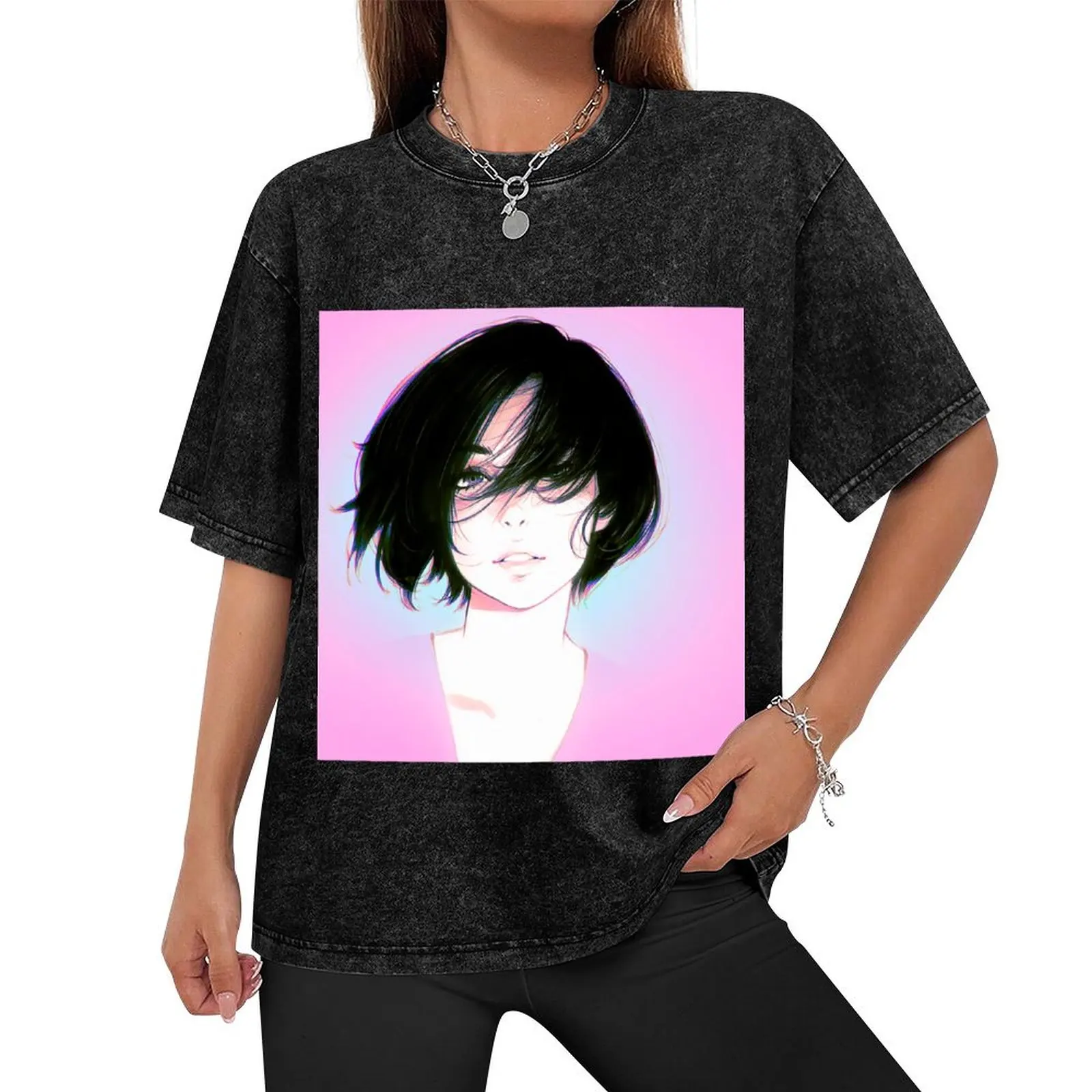 A Look At Her Smile - Girl Draw - Manga Style T-Shirt street wear graphic t shirts compression shirt men