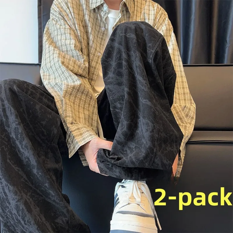 

Loose Wide Leg Corduroy Pants Men's Autumn Winter Thiened Fce Hong Kong Sle Elastic Waist Casual Trousers