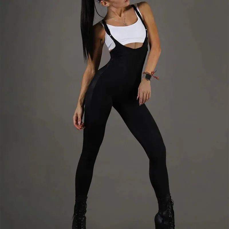 レディース クラシック スキニー レザー ジャンプスーツ 2025 ブラック セクシー バックレス ノースリーブ レギンス ラップ タイツ ジム スポーツウェア 女性用 70289