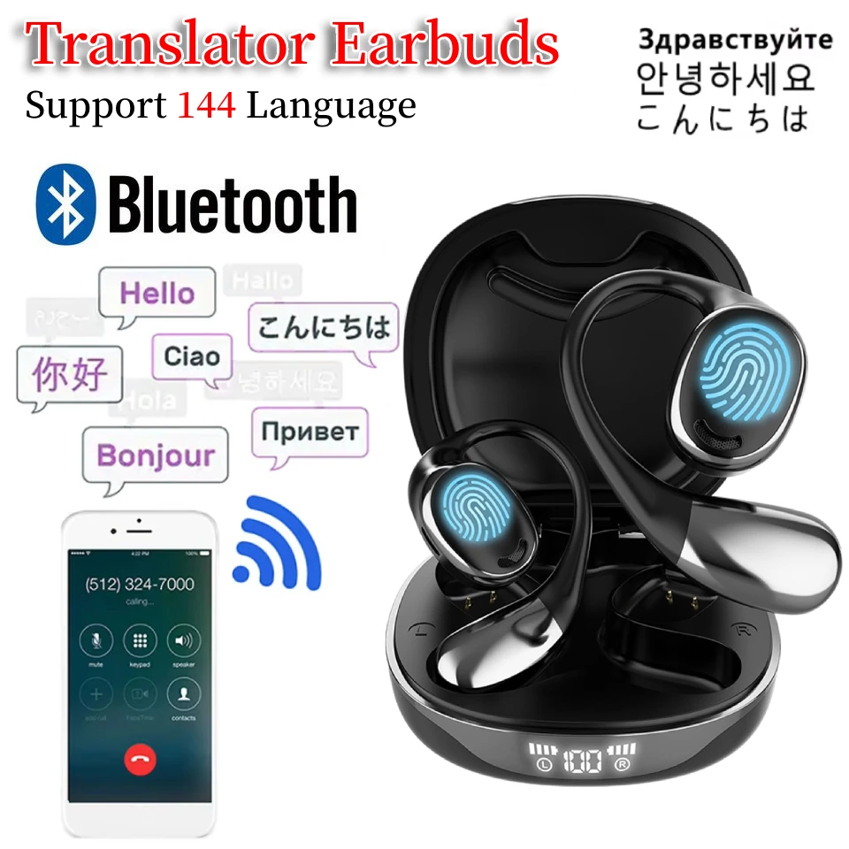 AI Translation Earbuds 144 Languages instant Voice Translator Real-Time Translators Headphones Translator Device for Travel