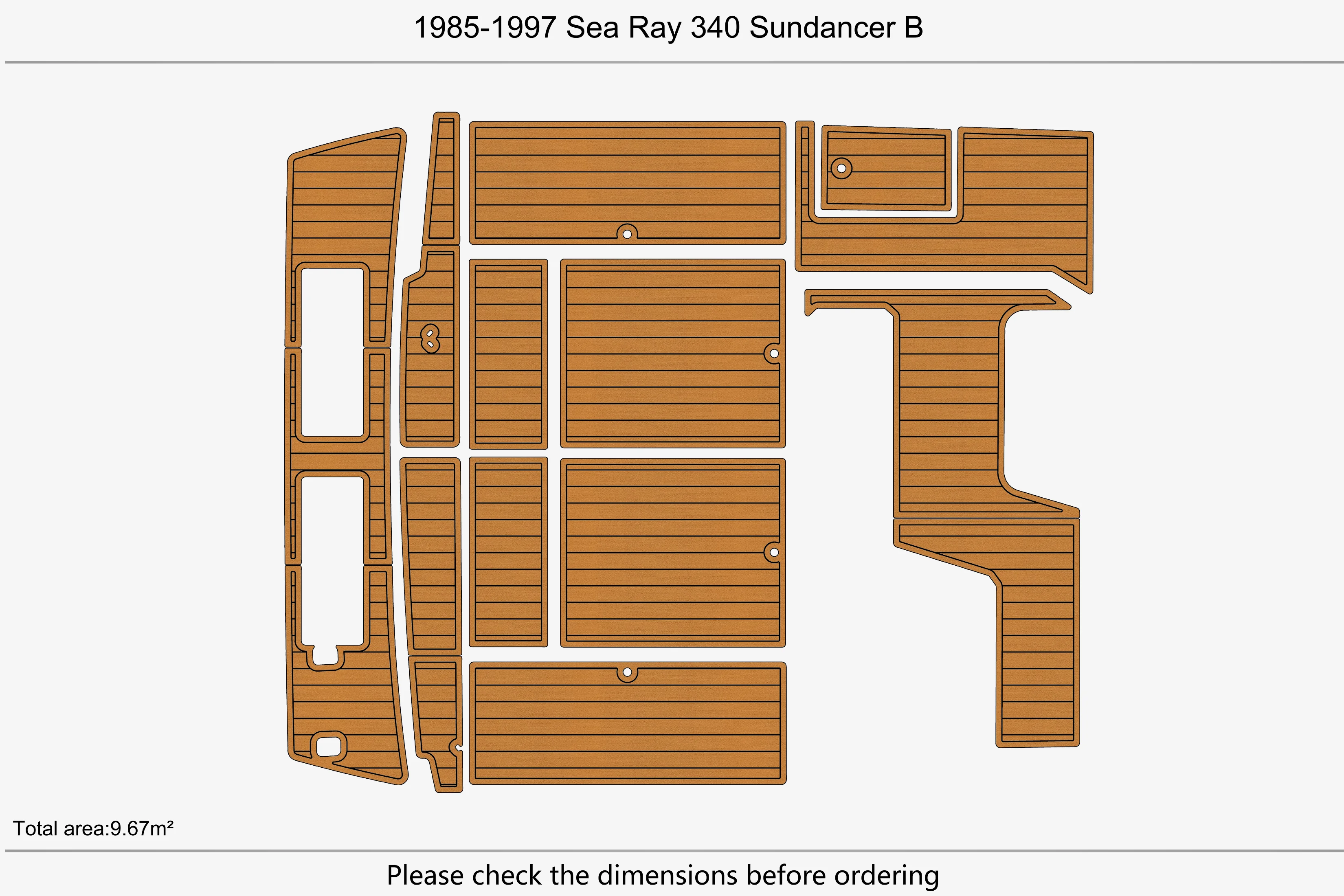 Anti-Skid EVA Teak Self-Adhesive 6mm Boat Decking Pad for 1985-1997 Sea Ray 340 Sundancer B FUAX Cockpit Durable Marine Flooring
