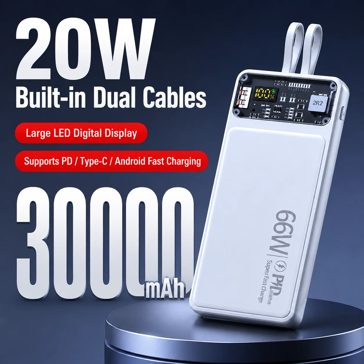 The New 66W Super Fast Charging 20000mAh Large Capacity Portable Power Bank Mobile Power Supply for IPhone Samsung Xiaomi