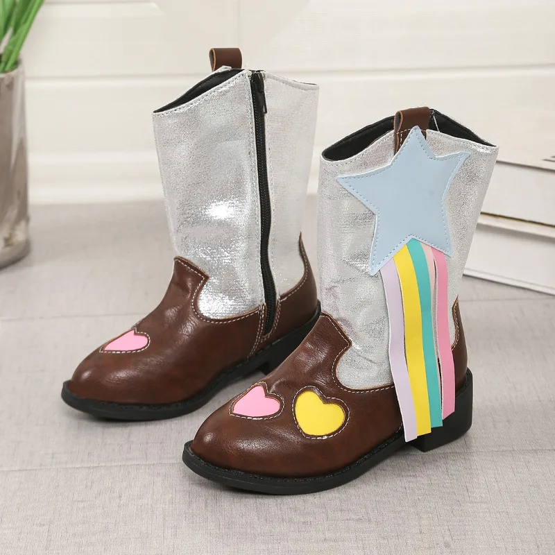 Girls Princess Sweet Tassels Kids Riding Boots Mid-calf Boots Side Zipper 2026 Autumn New Children Leather Boots Bohemian Style