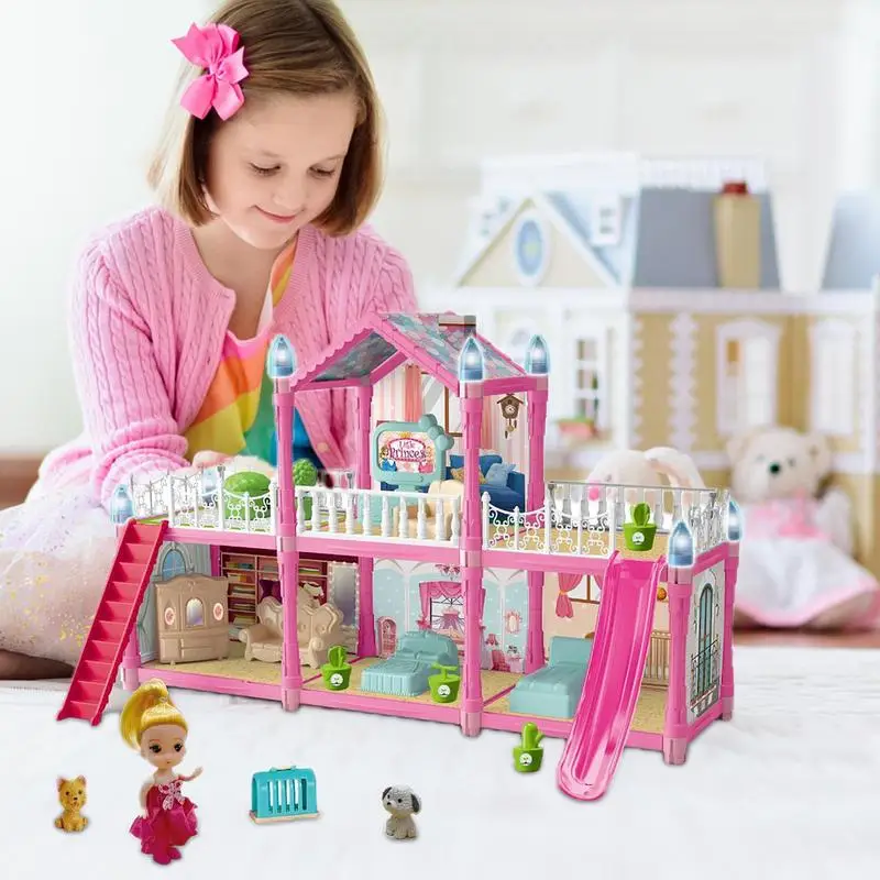 Girls Castle Playset Villa Toys Little Girls Playhouse Building Playset Educational Light Up Princess Toys Play House For