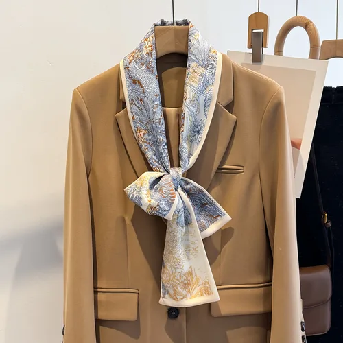 Bufanda de seda con estampado Floral de 12x145cm para mujer, pañuelos para el cuello, diadema, pañuelo ajustado para mujer, banda para el pelo, corbata para el cuello, cinta para bolso