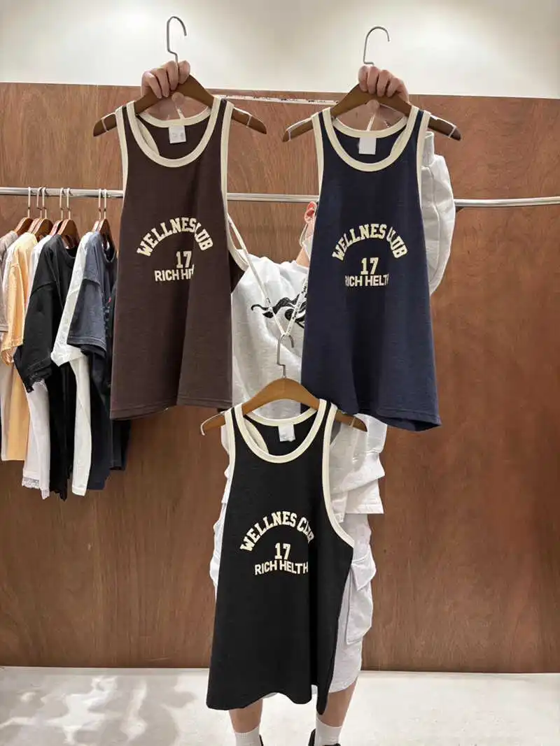 Dongda Gate Primavera Verano 2025, Nuevo Chaleco Versátil con Estampado de Letras en Bloques de Color, Top Holgado para Mujer, Estilo Informal, Delgado, para el Trabajo...