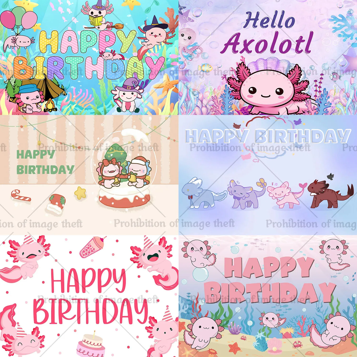 Cartoon Hello Axolotl Theme Baby Photography Background Cute Pet Animal Under the Sea Happy Birthday Party Decoration Gift Props