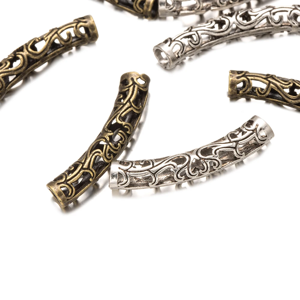 10pcs/Lot Metal Hollow Curved Tube Loose Spacer Beads for DIY Bracelets Necklaces Jewelry Making Decoration Accessories Crafts
