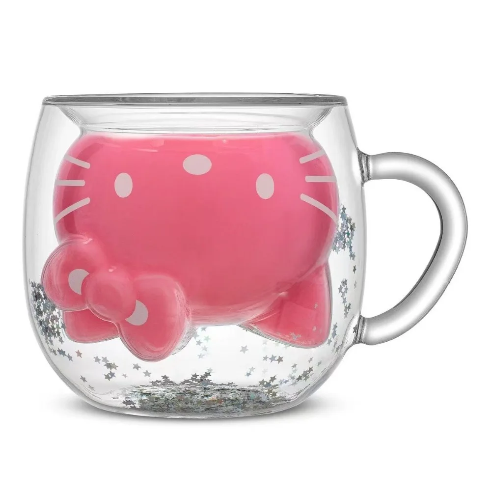 New Miniso Hello Kitty Glass Cup Cute Originality 3d Cartoon Modelling Double-deck Glass Cup Limited Edition Holiday Gifts