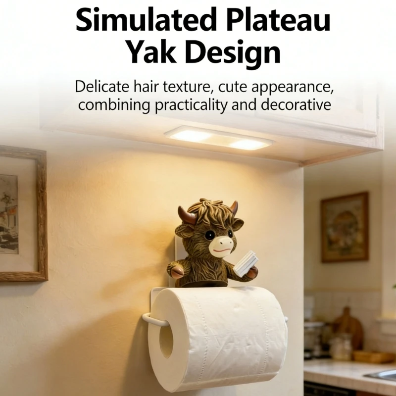 AXYC Funny Highlands Cow Toilet Paper Roll Holder Wall Mounted Tissue Dispenser Rustics Farmhouse Decors for Bathroom Washroom