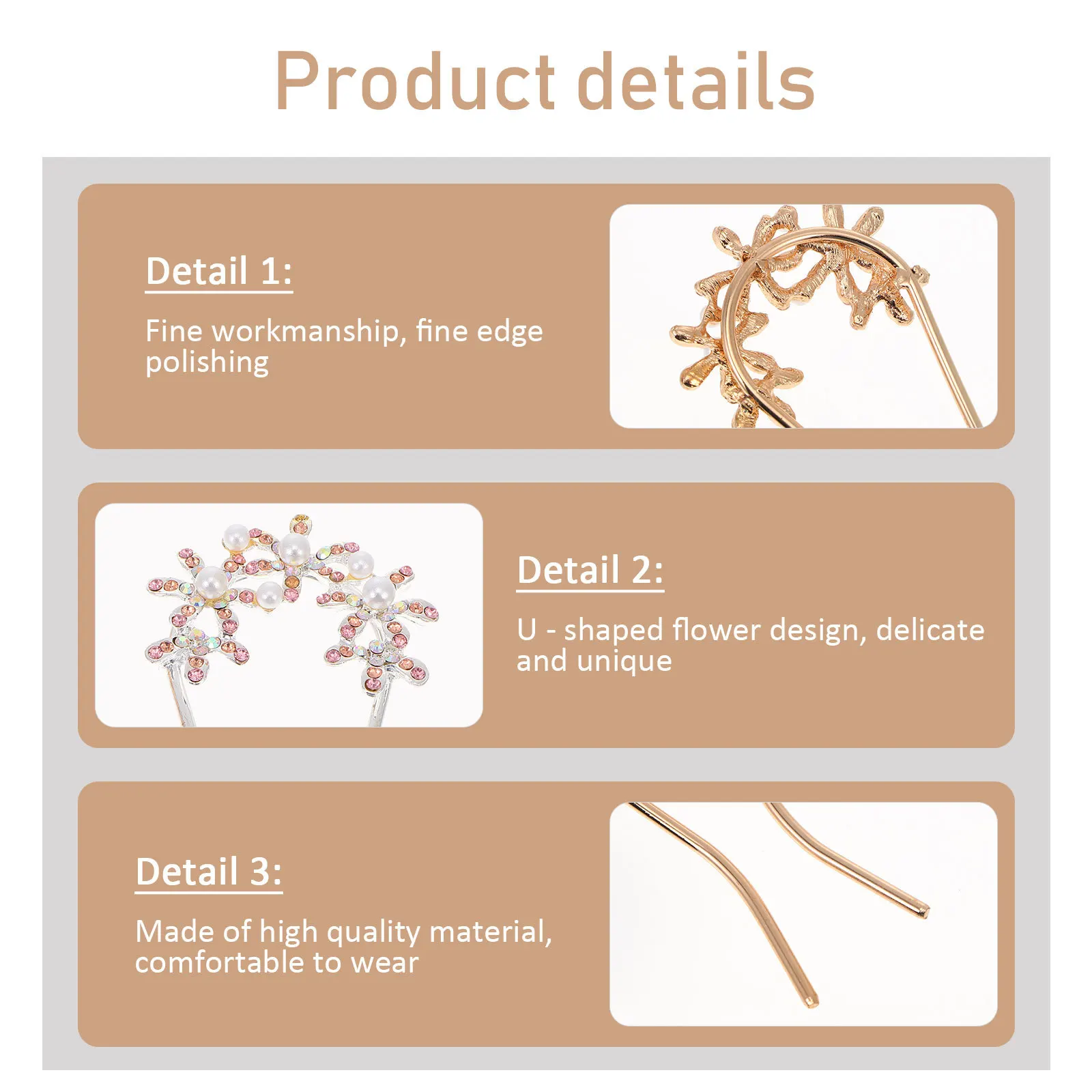 

2Pcs Pearl Rhinestone Handmade Hairpin U Shaped Wedding Bride Headdress Bridal Hair Decoration Party Women Hair Accessory