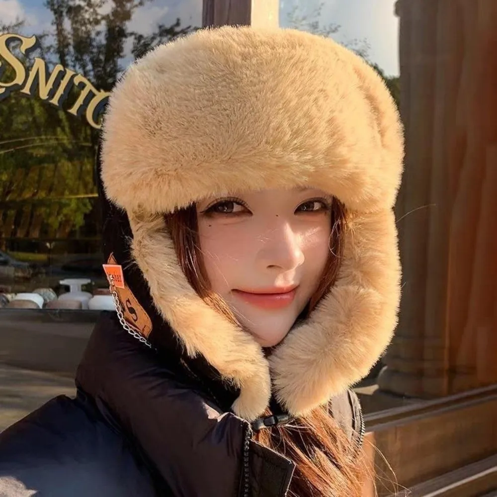 หมวกบอมเบอร์แฟชั่นหนานุ่ม ขนเทียม กันน้ำ หมวกฤดูหนาวมีที่ปิดหู ให้ความอบอุ่น หมวกสกีสำหรับผู้ชาย