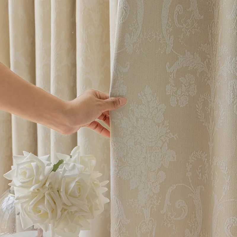 

French Jacquard Chenille European Texture Romantic Cream Blackout Curtains For Living Dining Room Bedroom Custom Lace Tulle