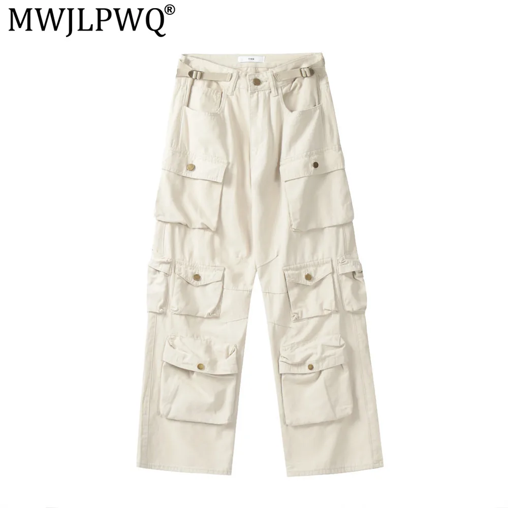 MWJLPWQ Patch Pocket Design Multi-Pocket Cargo Pants Men's Trend Street Style New Loose Functional Outdoor Casual Trousers 21419