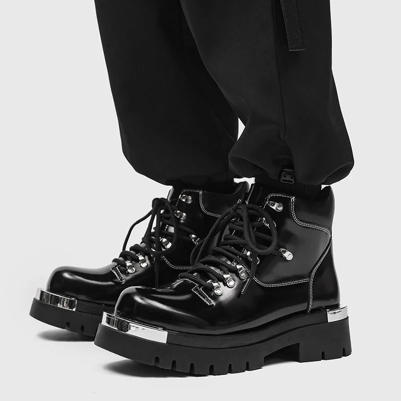 

Men's British Style Locomotive Ankle Boots Mens European American Heightening High-end Tooling Platform Short Boots Botas Hombre