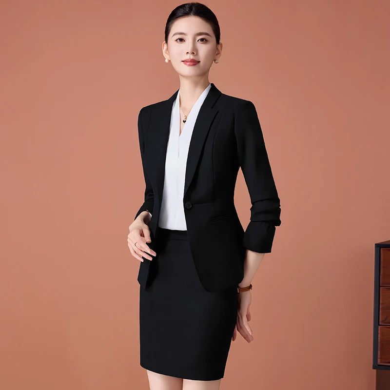 

NAVIU 2025 Новый модный деловой женский темпераментный костюм, женский пиджак с длинными рукавами и юбка на одной пуговице, офисная женская рабочая одежда