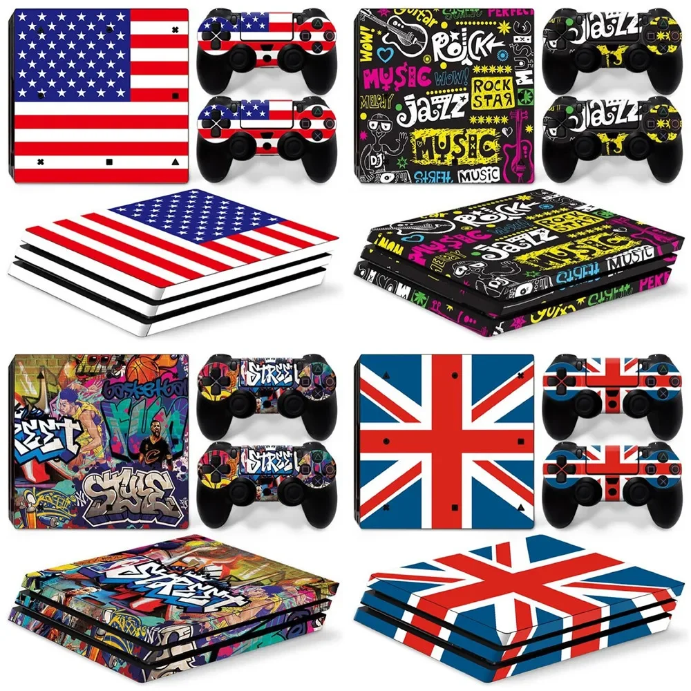 Capa de decalque adesivo de pele de vinil para corpo inteiro para console PS4 Pro e 2 peças de skins de controlador