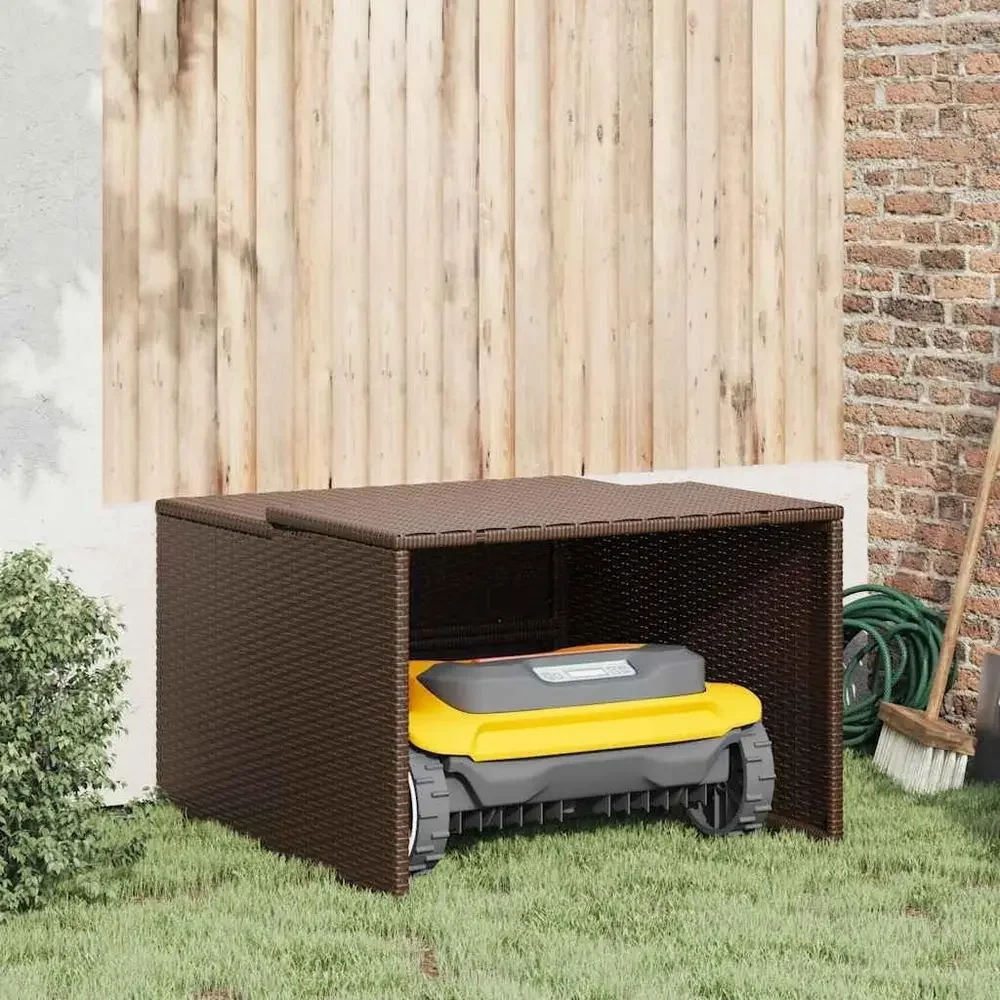 Outdoor Lawn Mower Garage, Storage Shed for Small Lawn Mowers, Robot Mower Carport, Lawn Mower Shelter, Brown Poly Rattan
