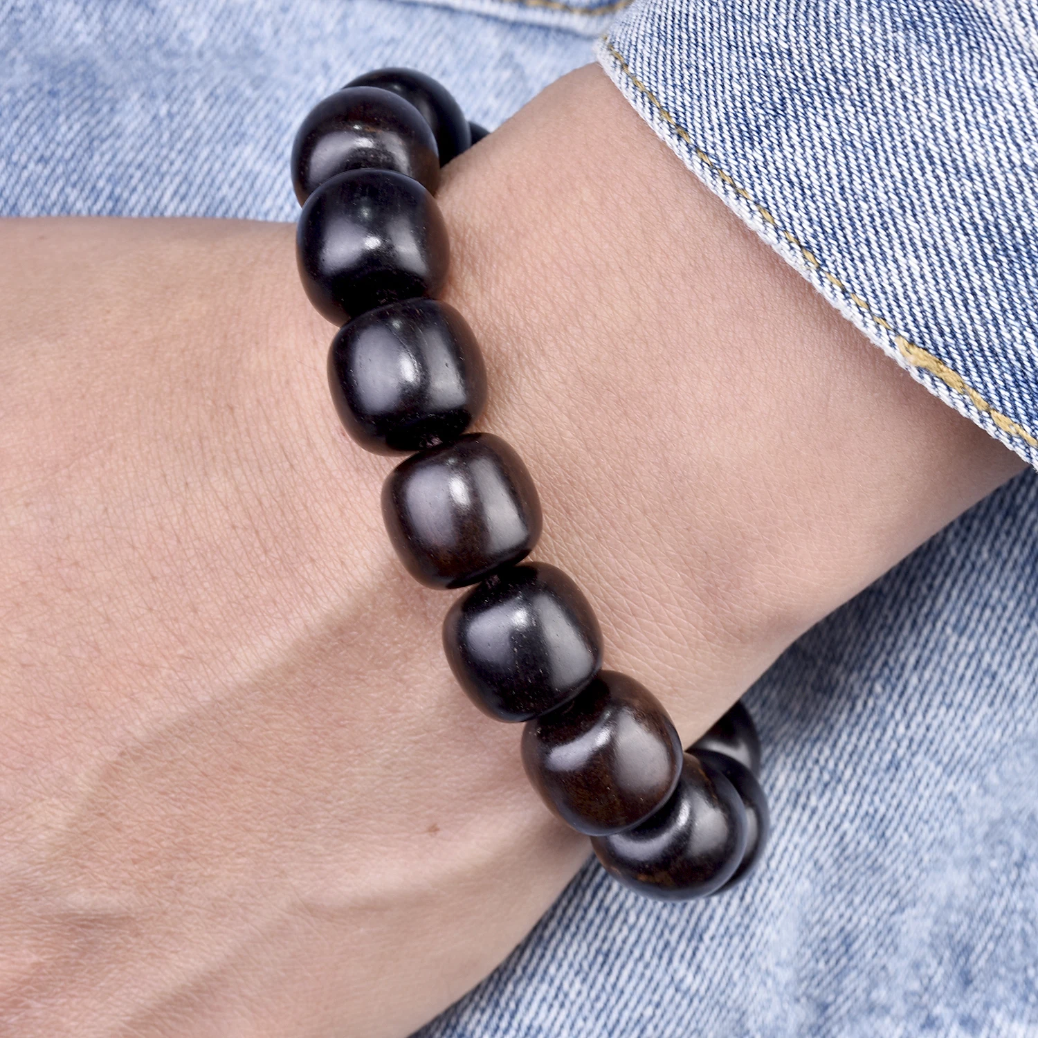 Natural Ebony Old Type Wood Beads BUddha Bracelet for Men Dalbergia Nigra 15mm Beaded Prayer Bracelets