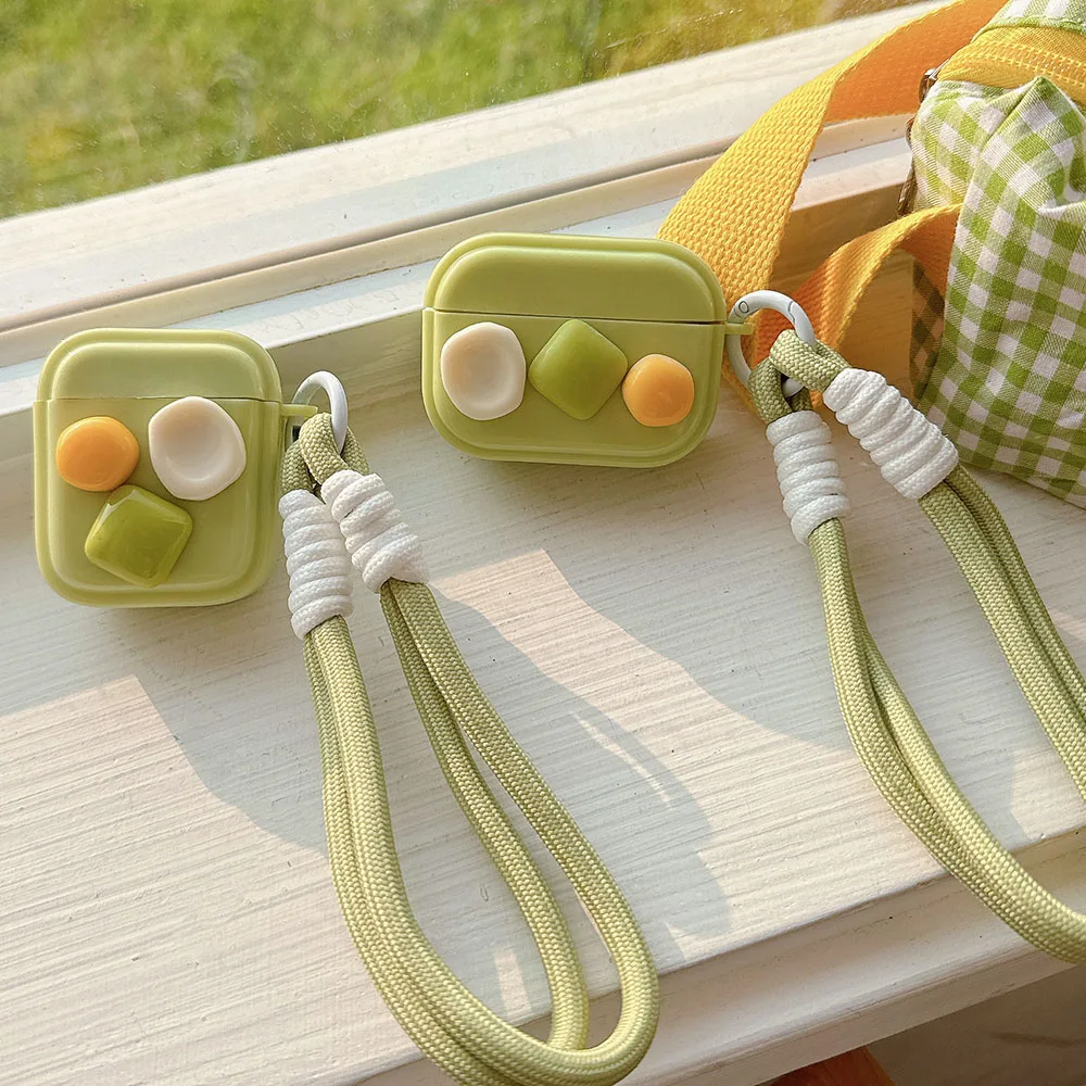 

Зеленые чехлы Matcha с 3D драгоценными камнями для AirPods Pro 2 1 3, мягкий силиконовый чехол для зарядки наушников Bluetooth с ремешком на запястье, ремешок